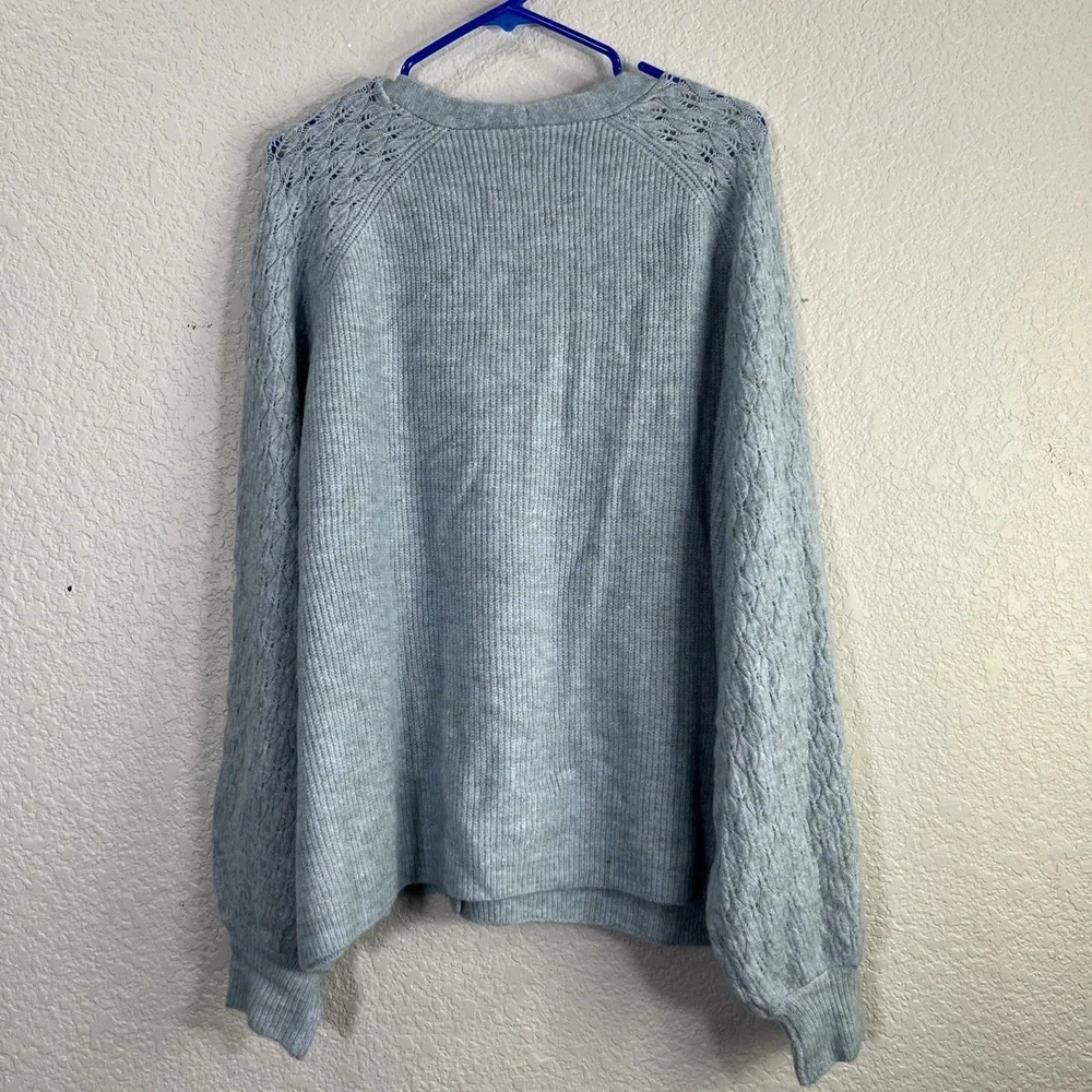 Lane Bryant Cardigan Womens‎ 3X Blue Pointelle Lace Shoulder Ribbed Knit V-Neck